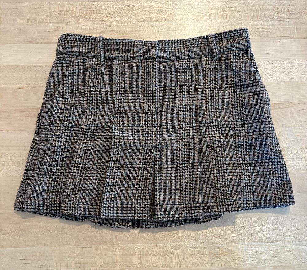 MNG Skirt Womens 4 Brown Plaid Pleated Tweed Lined Pockets Short Casual